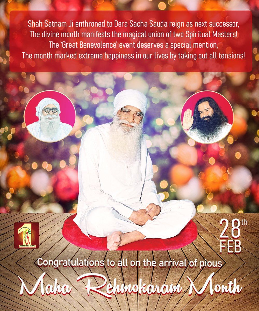 Spirited_Kajal's tweet photo. February, the month when Shah Mastana Ji revealed Shah Satnam Ji and completed #2ndSuccessionOfDSS.

The devotees celebrate the month as #MahaRehmokaramMonth.

May all follow the pious teachings of Shah Satnam Ji and be blessed with the God's uncountable blessings &amp; #Rehmokaram. https://t.co/F28aGrBWhm
