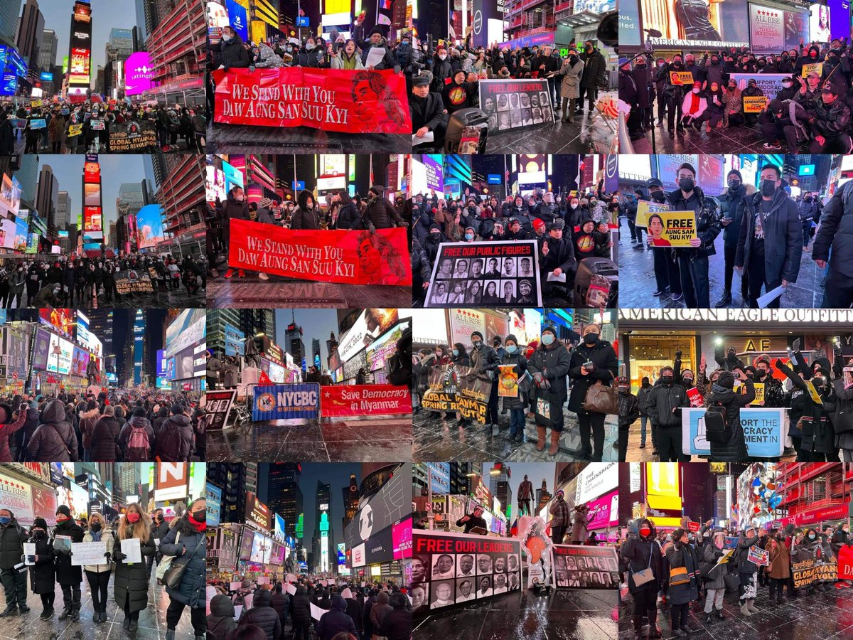 More than 300 Burmese exiles staged a protest rally against the Dictatorship by disclosuring that Myanmar has been one-year under the Dictatorship in New York, United States🪧
#SilentStrike
#RedCampaign_1YearOfRevolution
#2022Feb1Coup
#WhatsHappeningInMyanmar