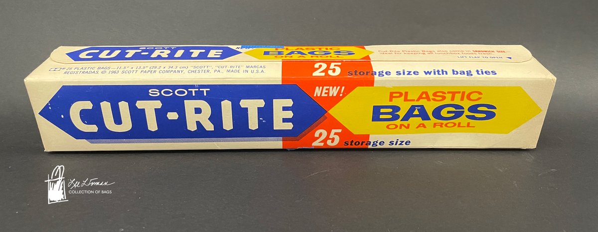 37/365: There are many bags we take for granted in our day-to-day, including food storage bags. This box of 25 'Cut-Rite' plastic bags on a roll from 1963 was made by the Scott Paper Company based in Chester, PA. This variety came complete with tags to tie each bag.