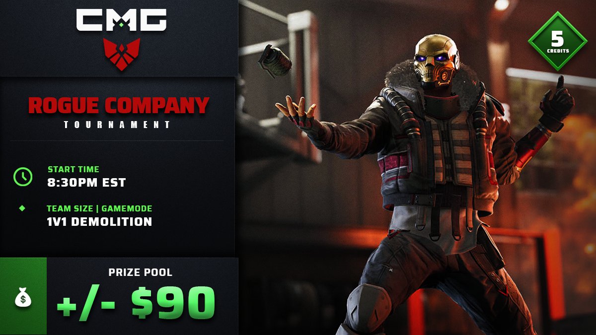 🏆Rogue Company 1v1 Tournament

📝 1v1 | Demolition | NA+EU
📅 8:30PM ET / 5:30PM PT
💰 +/- $90 CASH PRIZE

JOIN NOW » checkmategaming.com/tournament/cro…