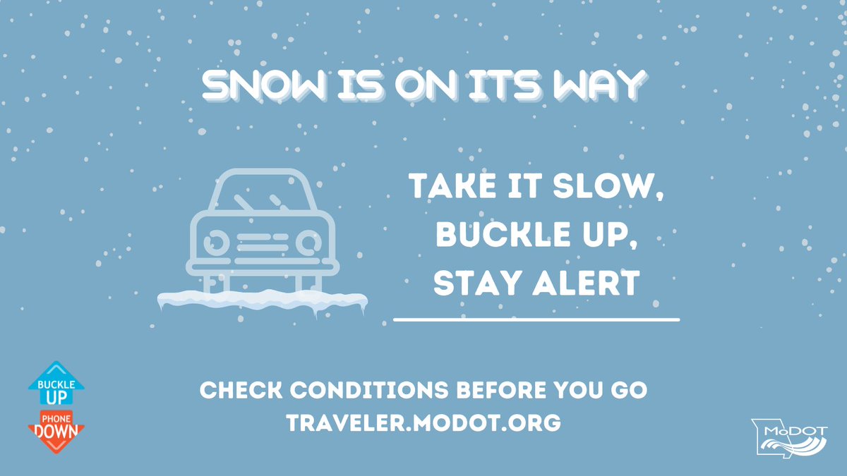 Major winter weather is forecast to start overnight Tuesday and continue through the end of the week. MoDOT urges drivers to stay off the roads if at all possible. If you must travel, take it slow, buckle up, and consult the Traveler Information Map for updated road conditions.