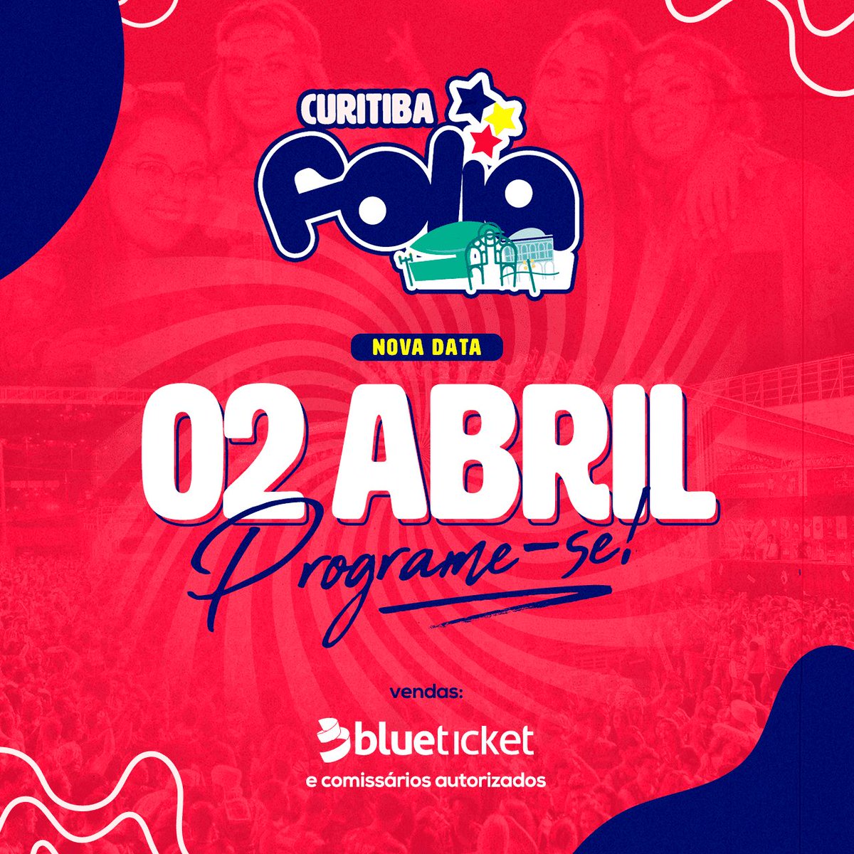 Alô alô foliões, vamos começar a semana com notícia boa? 🤩
O Curitiba Folia tem data para acontecer! 🙌🏻

🗓️ Programe-se, dia 02 de Abril, vai ter trio elétrico, abadá e muito axé em Curitiba! 🎽🎶

Vendas: blueticket.com.br