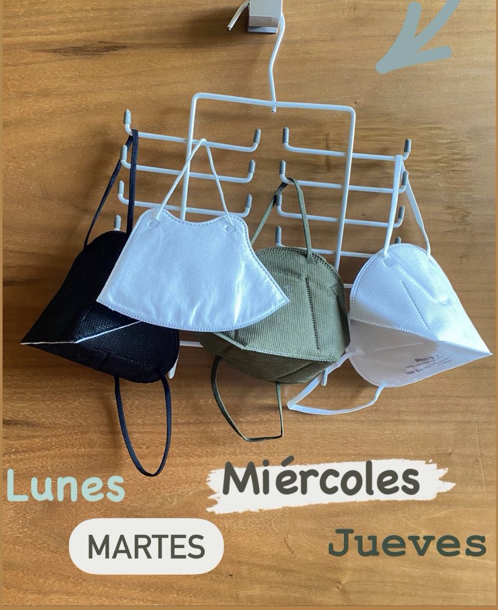 😷No tienes q comprar tantos

♻️Puedes reutilizar los de alta eficiencia (N95, FFP2…) así: 

🪝Cuélgalos al terminar el día y rótalos cada 4-5 días

🗑Tíralo cuando los elásticos estén flojos, si está roto, sucio o mojado…

✔️Recuerda q estos no se lavan, ni se rocían o limpian