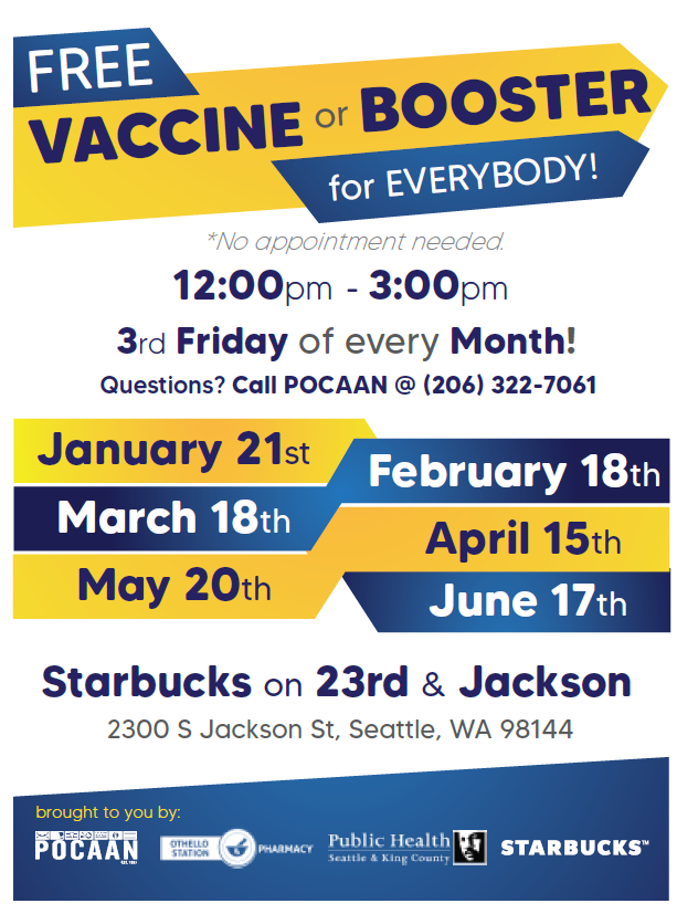 It's back! Our friends at the 23rd &amp; Jackson 
<a href="/Starbucks/">Starbucks</a> and <a href="/pocaaninfo/">POCAAN / People of Color Against AIDS Network</a> are hosting another vaccine and booster clinic tomorrow 2/18. #GetVaccinatedAndBoosted