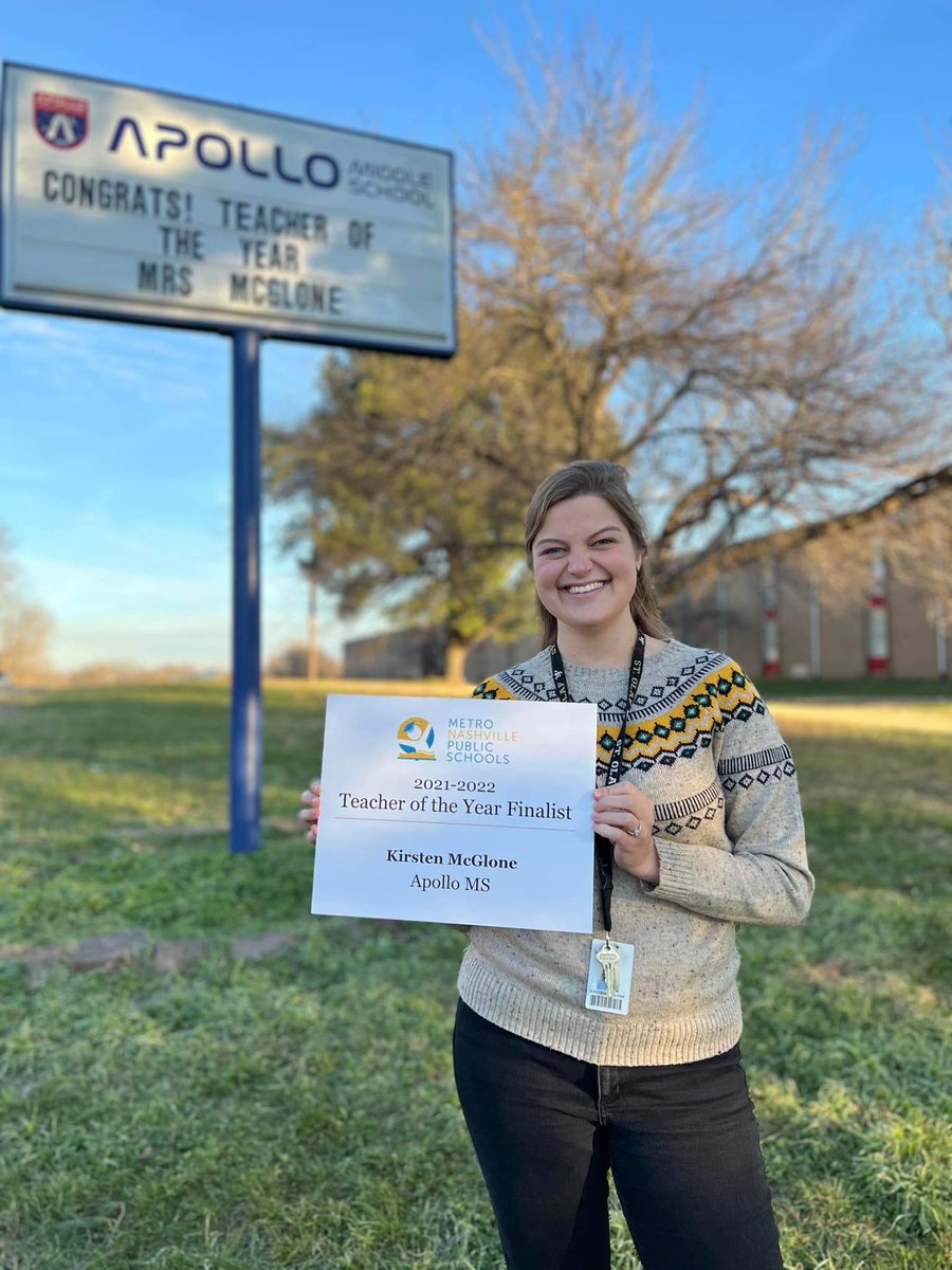 A HUGE congratulations to Apollo’s Chorus teacher, Mrs. McGlone on not only winning Teacher of the Year at Apollo, but for being an MNPS District finalist!  Anyone who knows her knows how well-deserved this honor is. Congrats!
