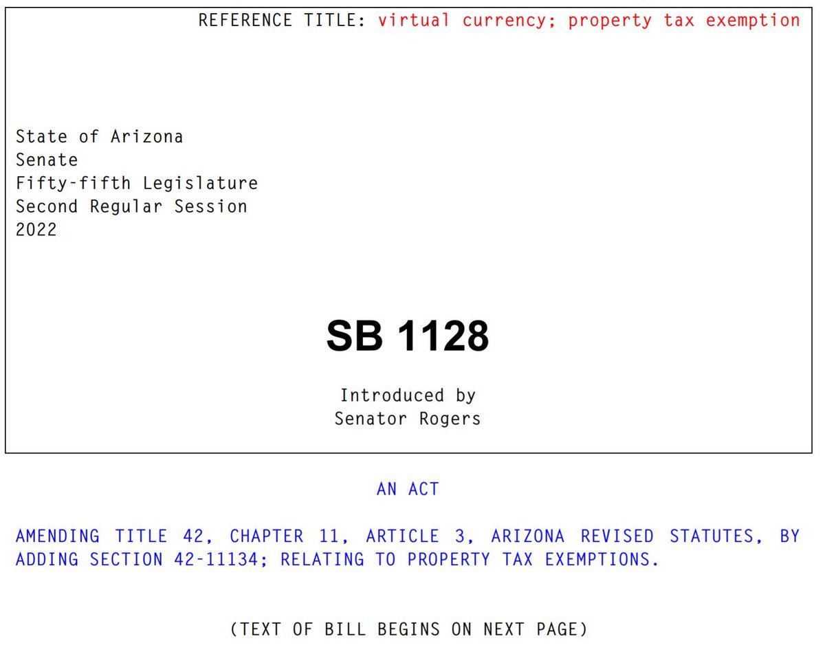 🚨BREAKING: Arizona Senator Wendy Rogers has proposed a bill that exempts # Bitcoin and #crypto from property taxes.