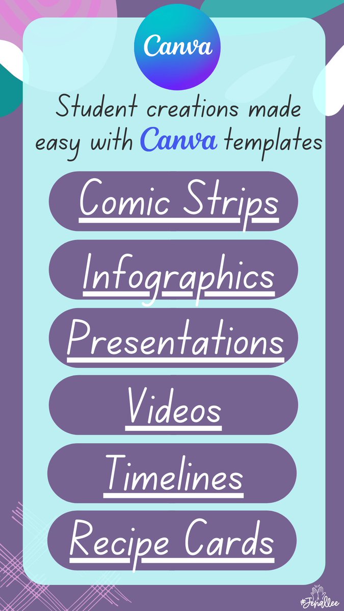 💜Are you new to designing in @canva? 💜Not sure where to begin? 💜Need some 💡 for student projects? ✅ out these curated templates to get you started ⤵ View link: bit.ly/3ufM4aR Template: bit.ly/3gjGkEJ #MIEExpert #CanvaforEducation #Jenallee #Canvalove