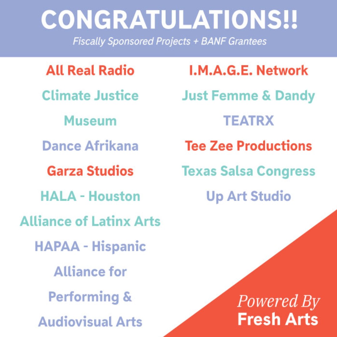 freshartsorg's tweet photo. Congratulations to TWELVE of Fresh Arts' Fiscally Sponsored Projects on being grantees of BIPOC Arts Network and Fund!
For a full list of grantees, click the link below.
#FreshArtsOrg #FreshArts20 #FiscalSponsorship #BANF #BIPOC #HoustonTX #HouArt
π: https://t.co/hIe1843Xde https://t.co/RJXbGLdFJh