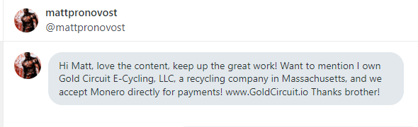 moneromatteo's tweet photo. Shout out to a Monero Bro who reached out on Gab and is carrying the #MoneroFirst torch by accepting Monero for his recycling business.
Share and support! https://t.co/RaYBWQ5ayB