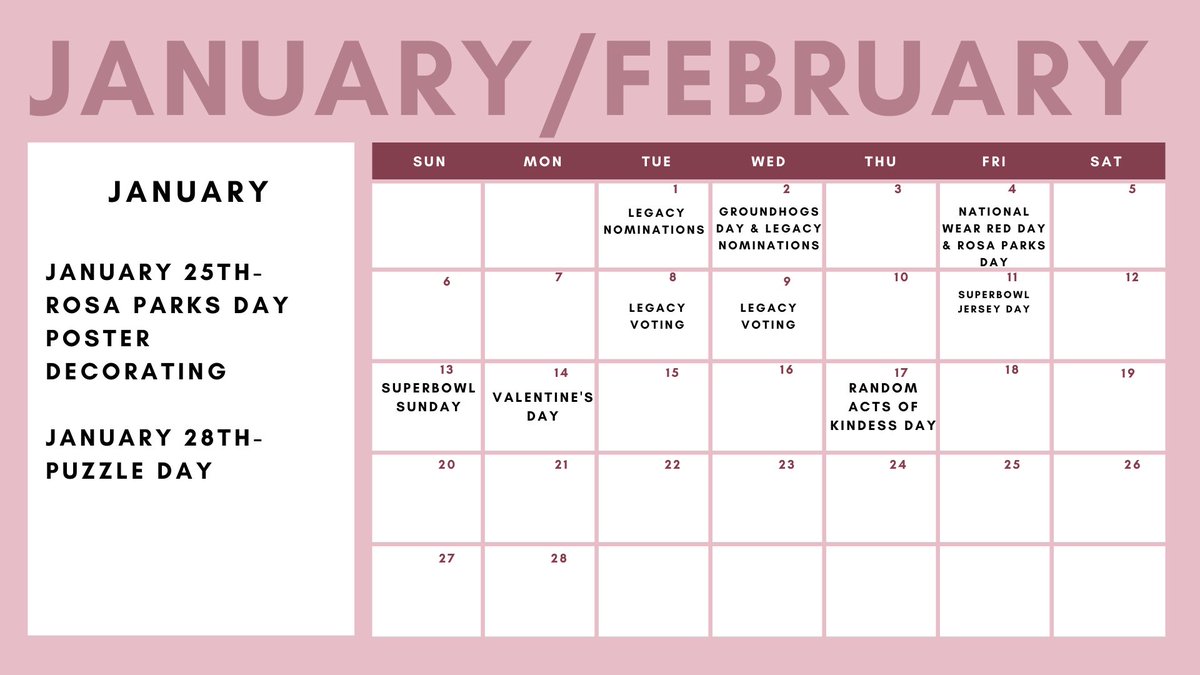 Hey <a href="/LCHS_Patriots/">Lakeview Centennial Patriots 🎓</a>! You can find our rescheduled January/February meeting video at the link below. Our calendar is shown in the video and is also in the picture below. DM us with any questions. drive.google.com/file/d/1HtYm-v… #WeAreLC #BeRevolutionary