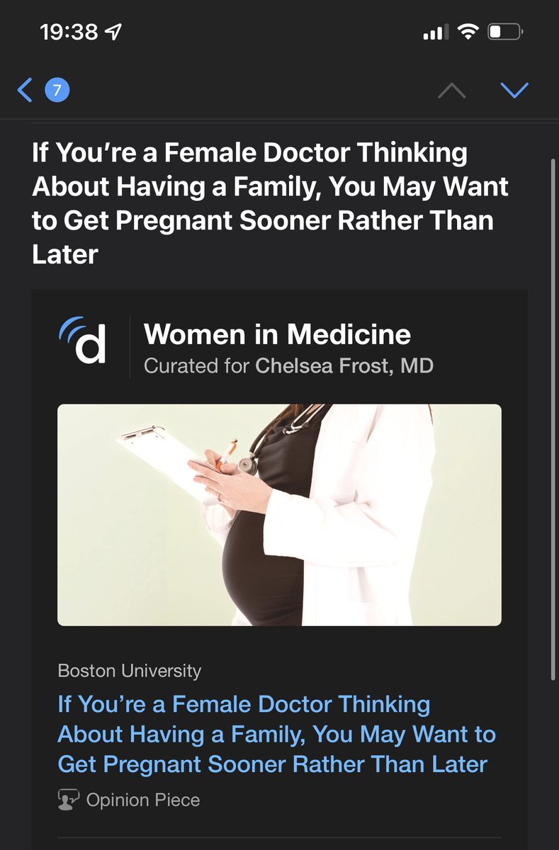 Maybe it’s just me, but kinda irked that @Doximity’s main article for their #WomenInMedicine section is essentially “you need to get pregnant early if you want kids” 

How about “Here are resources for family planning” or anything else that’s actually helpful? <a href="/AMWADoctors/">AMWA Doctors</a>