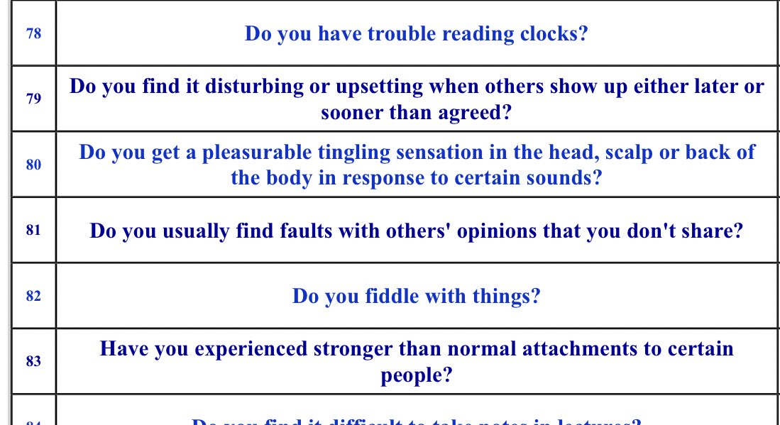 Excerpt from a popular online autism/aspie self-quiz. #81 is ambiguous ...