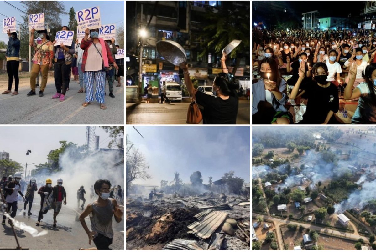 NantEiThandar's tweet photo. We have been protesting peacefully everyday without absence despite violently crackdown. A lot of lives have been sacrificed and it is a year. @GCR2P was expected and also have been waiting for the @UN.

#2022Feb1Coup 
#WhatsHappeningInMyanmar #SilentStrike https://t.co/67AIEkyF2O