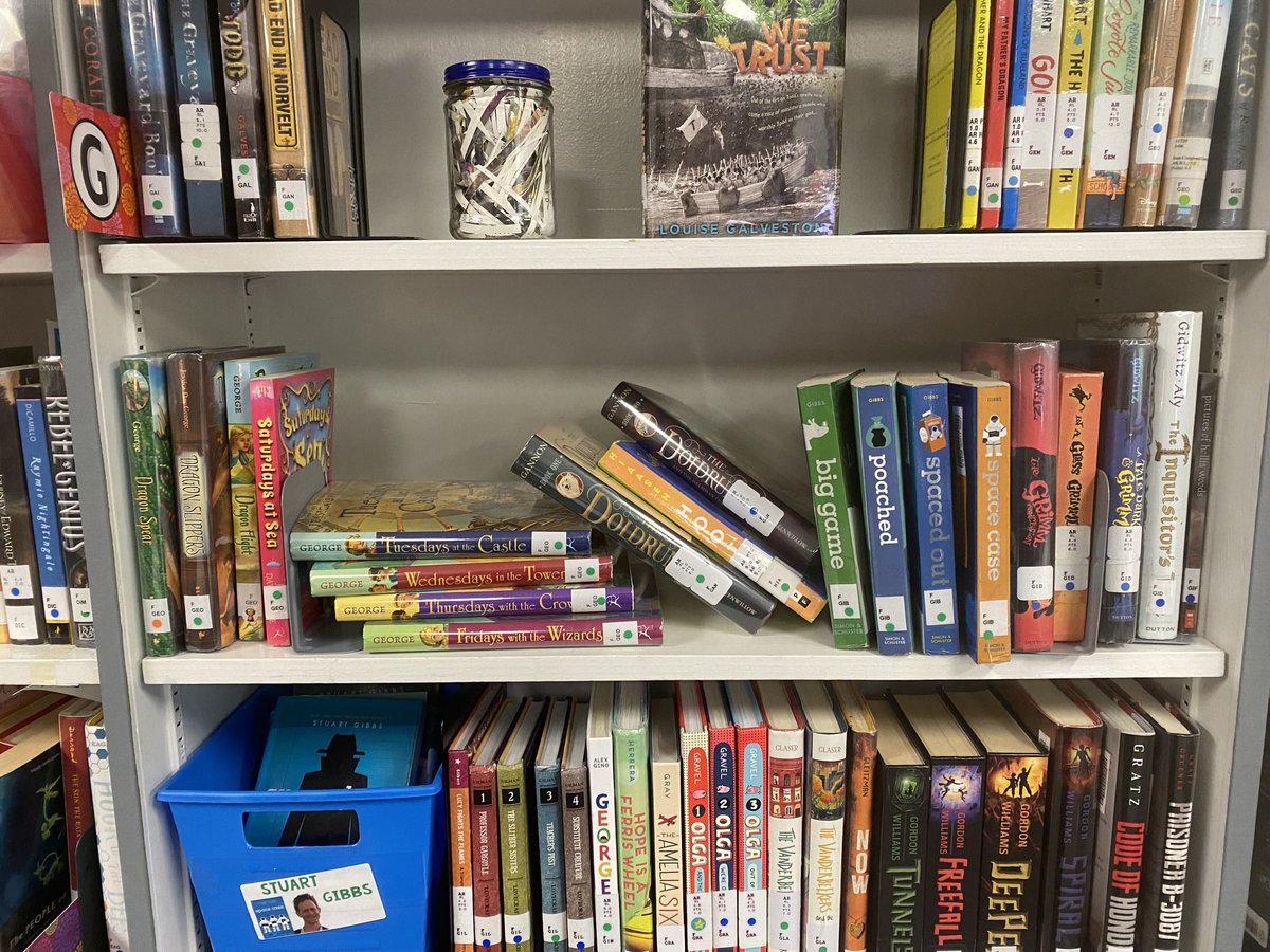 hawthorne_LLC's tweet photo. A view from the library door.  A peek at the shelves after kids have made their choices and checked out books.  Our shelves are a work in progress, but our kids are readers!  #hawkssoarbsd  #everythingspossiblebsd https://t.co/katmQEdMqH