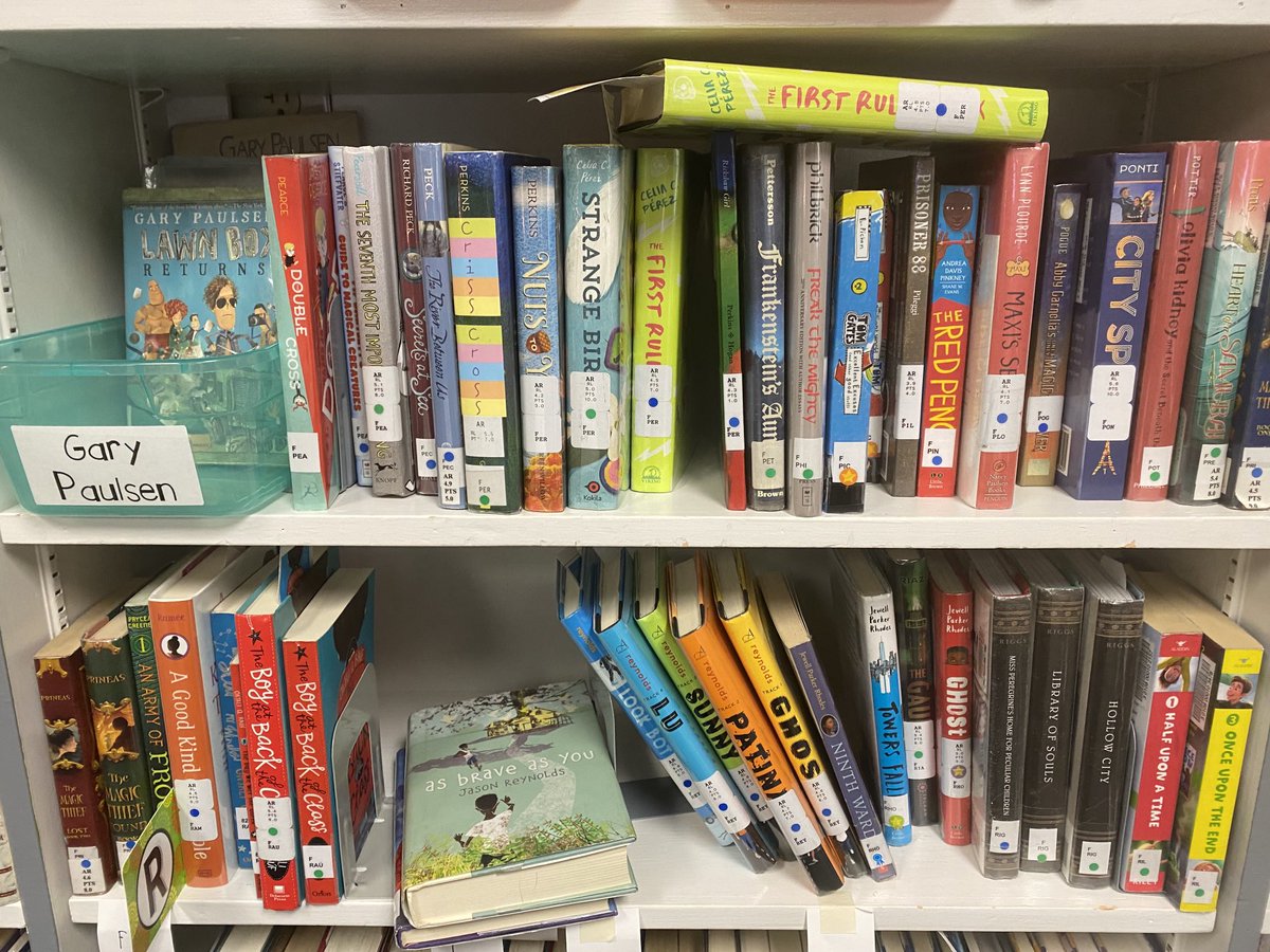 hawthorne_LLC's tweet photo. A view from the library door.  A peek at the shelves after kids have made their choices and checked out books.  Our shelves are a work in progress, but our kids are readers!  #hawkssoarbsd  #everythingspossiblebsd https://t.co/katmQEdMqH