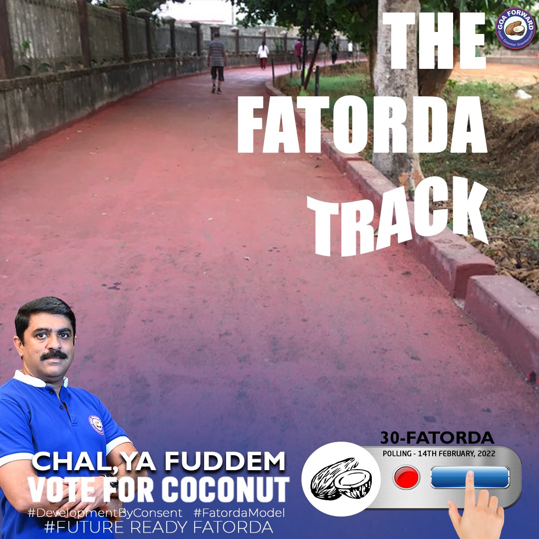 Goaforwardparty's tweet photo. Walked the talk! A jogging track at Fatorda stadium helps Fatordekars maintain their health.
#VoteForVijaiSardesai
#VoteForCoconut
#FutureReadyFatorda
#FatordaModel
#DevelopmentByConsent
#ChalYaFuddem https://t.co/gzaFMNObPP