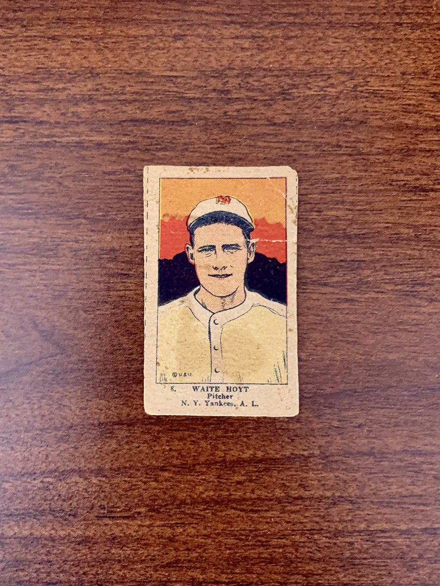 cardsmemro's tweet photo. When you sign your first pro contract at 15,  greatness is destined. Waite Hoyt had a 21 year career that included 237 wins, 1206 strikeouts and 3 World Series with the great Yanks teams of the 1920s. He was inducted to the HOF in 1969. Cool card too!

@CardPurchaser #thehobby https://t.co/xSeVucL8Lq