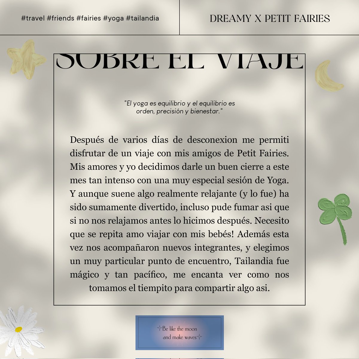 ⌦ 𝗁𝗍𝗍𝗉://𝖣𝗋𝖾𝖺𝗆𝗒𝗌-𝖵𝖾𝗋𝗌𝗂𝗈𝗇/𝗎𝗉𝖽𝖺𝗍𝖾𝗌 

Date: 𝖩𝖺𝗇𝗎𝖺𝗋𝗒 𝟹𝟷
Location: Chiang Mai, Tailandia
Tag: #YogaDayPF

Este Lunes fue uno especial, planeamos un viaje para darle cierre al mes y con mis Petit Fairies viajamos a nada mas y nada menos que Tailandia!