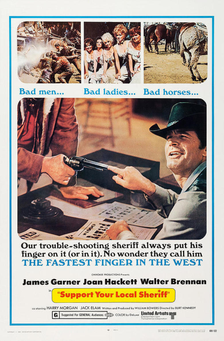 Support Your Local Sherriff! (1969) is a classic western comedy about a fast-talking drifter who charms his way to the top of a corrupt town. Packed full of ultra-quick jokes and sight-gags; you'll pick up on something new to laugh at every time you watch. Can watch with family.