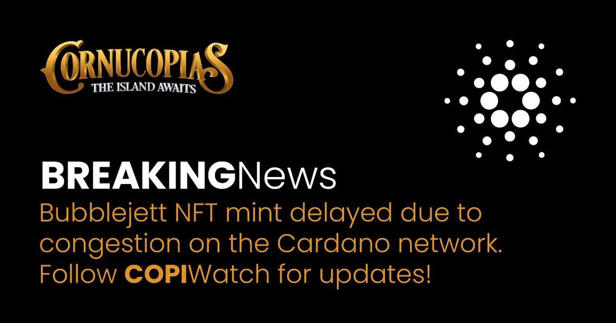InfinityRisingX's tweet image. BREAKING NEWS!
We have decided to delay the minting of our Bubblejett NFTs due to congestion on the Cardano network. We encourage everyone to read the #COPIWATCH article linked below for more information🤠🤘

medium.com/@COPI_Chronicl…

#CornucopiasGame #NFT #PlayToEarn #Metaverse