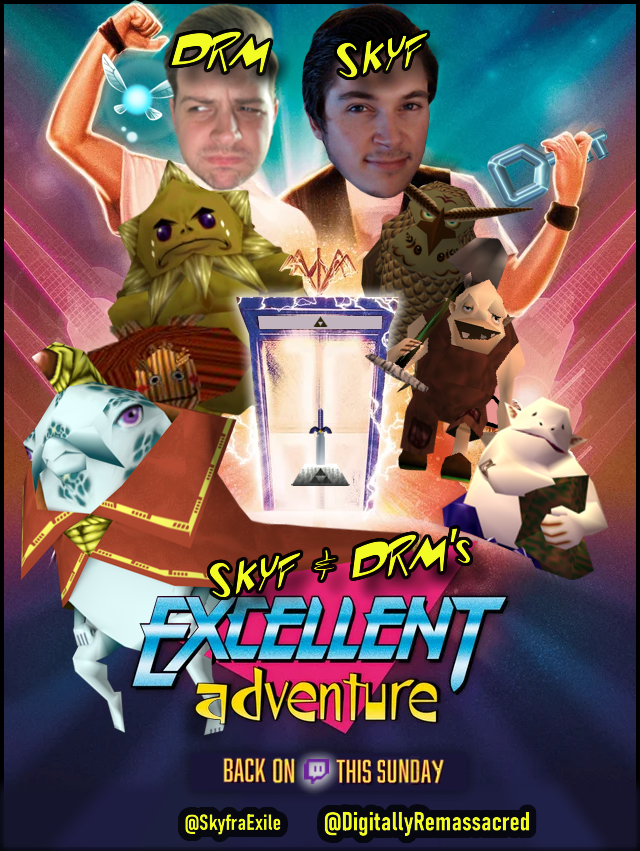 SkyfraExile's tweet photo. This Sunday - the most excellent of duos reunite for the most excellent of adventures!

After the rip-roaring success of our previous tour, @DigitallyRM and I return to venture through time, in more OoT Coop Randomizer!

Join us, on this excellent adventure, my dudes 👀 https://t.co/T9Bhr3ogj9