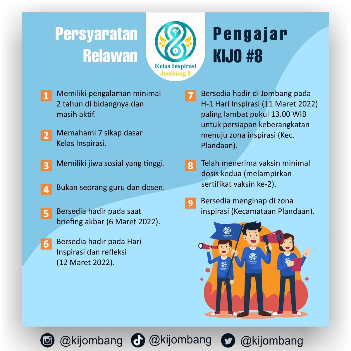 Halo sobat KIJO!
Kelas inspirasi Jombang sedang mengadakan open recruitment relawan nih. 
Yuk daftarkan diri kamu!