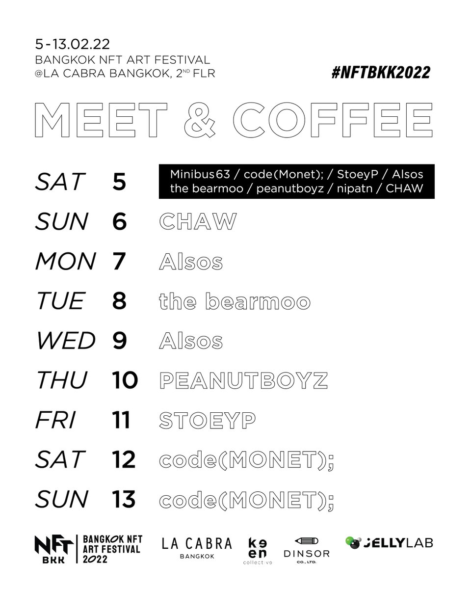 PulpKetmanee's tweet photo. Due to Covid-19, we are pleased to announce for 5 maximum guests at a time for upstair. 
Please check our Artists's schedule here 🚀
#NFTBKK2022 
#NFTTH2022
#LaCabraThailand
#CanonThailand
#JellyLab
#KeenCollective https://t.co/ZTxOzwEklY