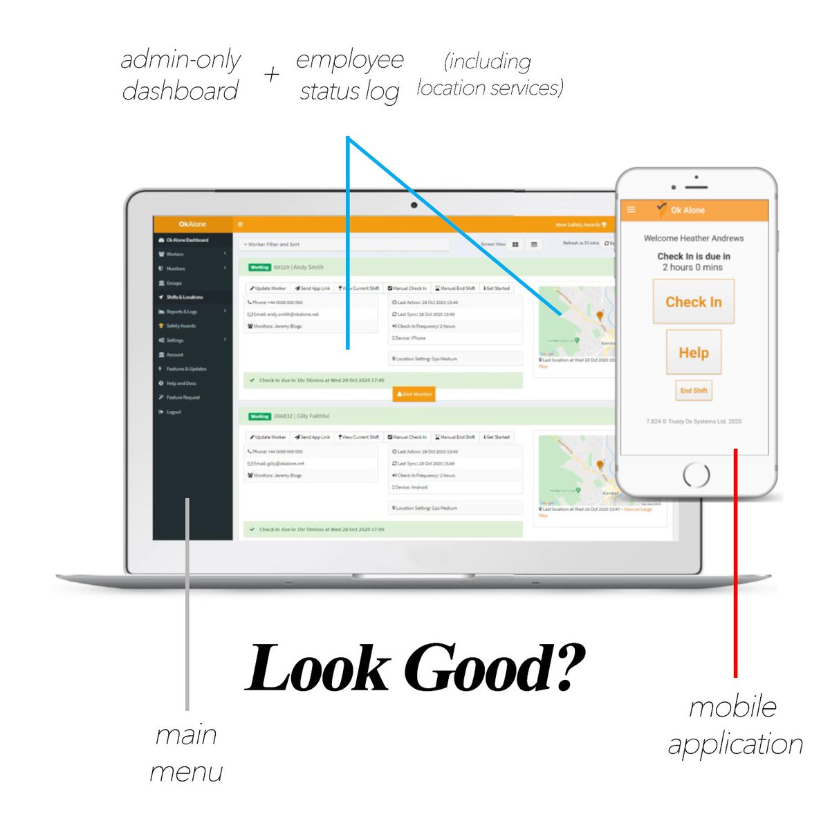 LoneSafety's tweet photo. If "how to streamline #tracking the status of all my lone workers" is your question, @OkAloneWorker's Worker Monitoring System is your answer.📔

With full desktop and mobile compatibility, you can make collecting the most recent status of each individual employee easy! 👍

#LWSS https://t.co/Ta8cr2GRgk