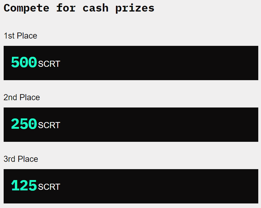 morestylesss's tweet image. this is an amazing opportunity for every developer out there, if only i had the skills... lol. 

look at the prizes! the perfect platform to create your own DApp and also to bag some $SCRT.

griptapejs.com/hackathon.html