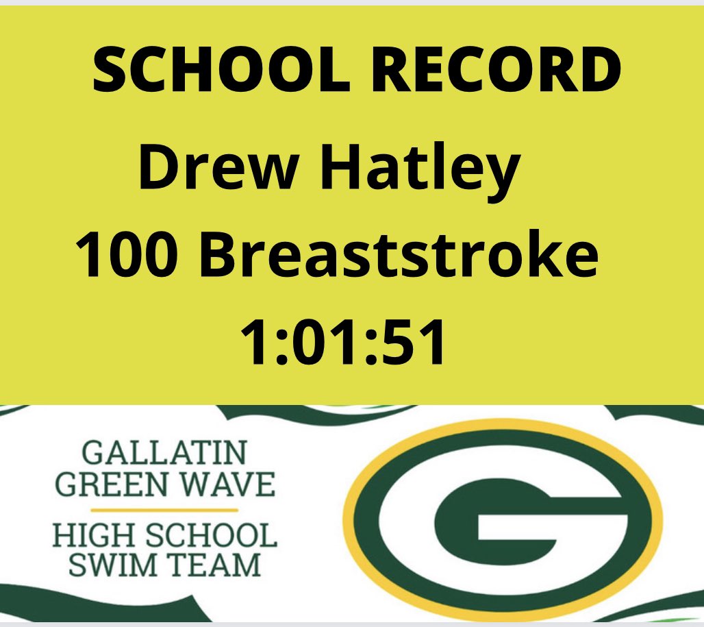 GallatinGreen's tweet photo. HUGE congrats to Drew Hatley for breaking THREE school records at high school regions! Drew was also part of a record breaking relay team! We hope to see you do it again at state in two weeks! #GHS https://t.co/mTWoO92Irj