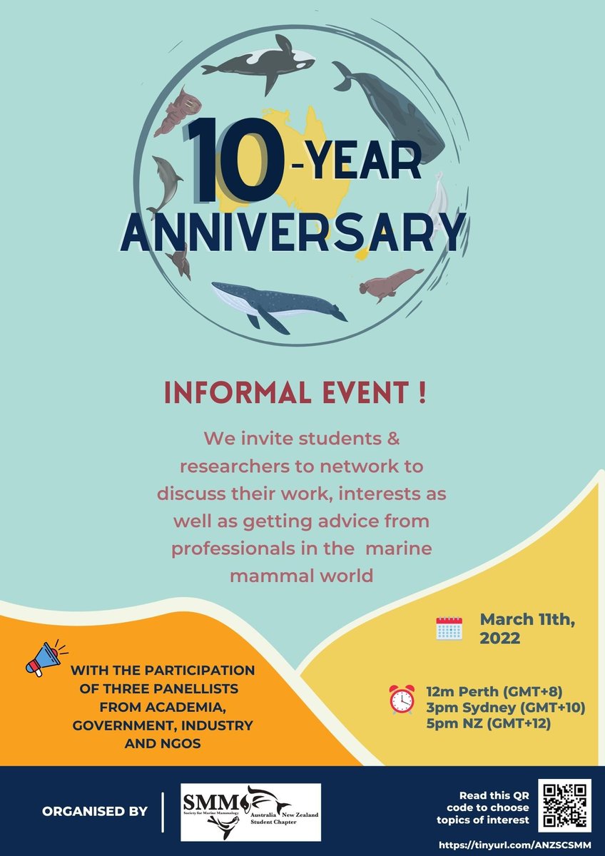 Come and join our informal networking event for marine mammal students and researchers in Australia and New Zealand! Sign up link below:

tinyurl.com/ANZSCSMM
 
@anzscsmm @womeninmmsci #marinemammalscience
@RebeccaMBoys
