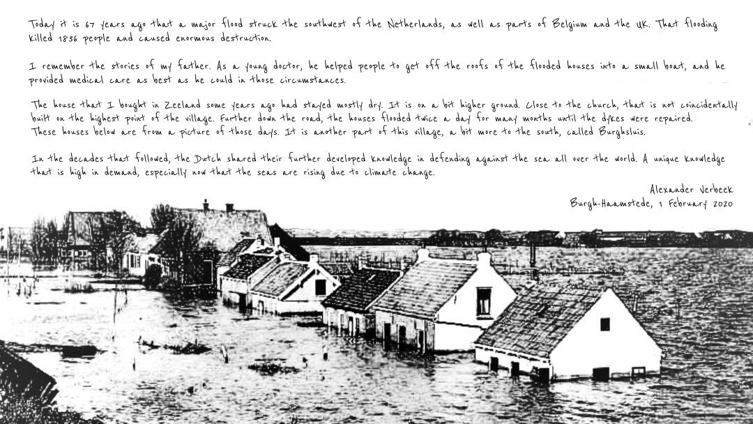 Alex_Verbeek's tweet photo. The video was made several years ago by Olivier Hoes.
For those with good eyes: this is what I wrote about this disaster a couple of years ago in an #alexnote (you can zoom in. Memories of the stories my father told me) https://t.co/JNu4ymjGup