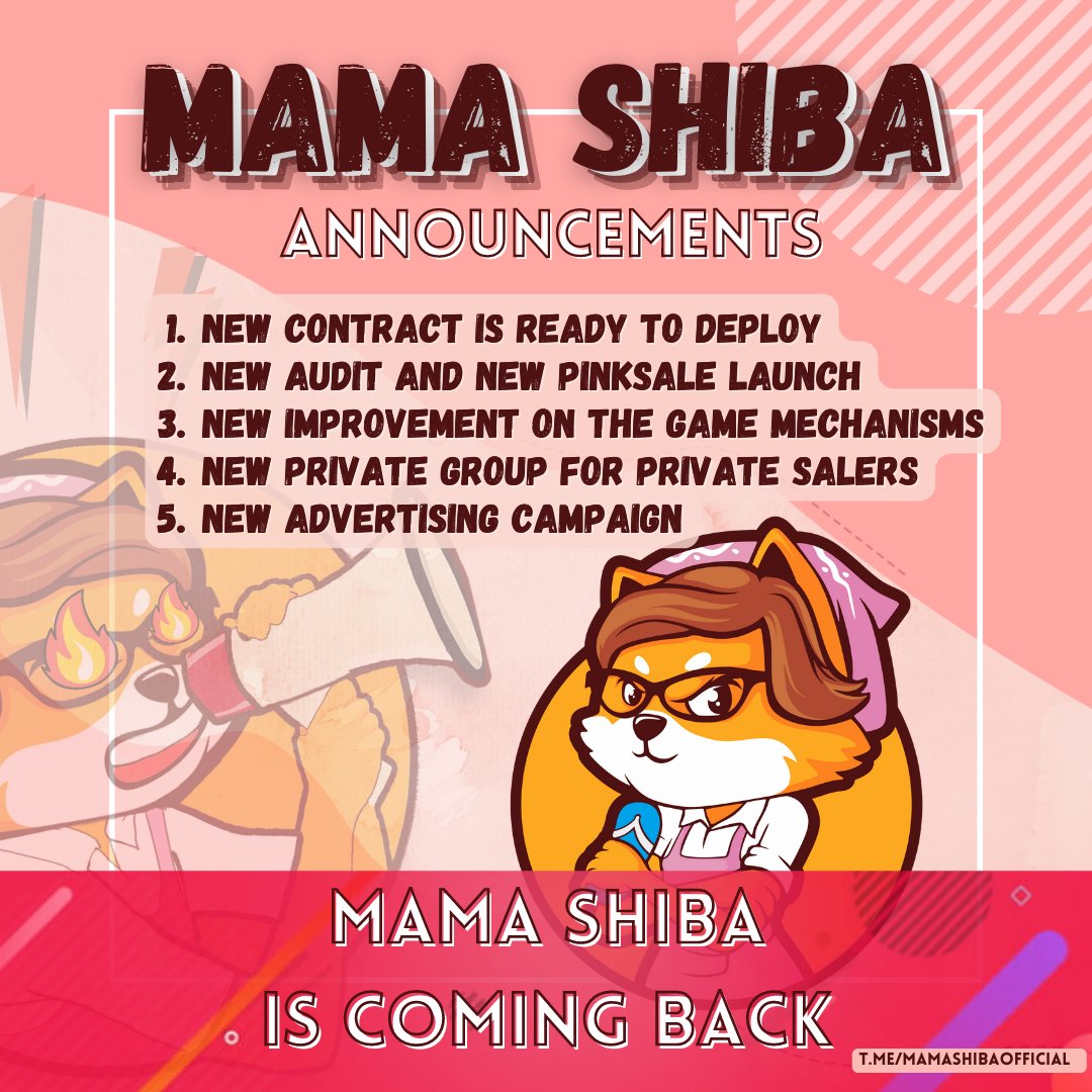 MAMA SHIBA 2.0 

Stay tuned...

#cryptomemes #cryptocurrency #crypto #bitcoin #cryptonews #mamacoin #mamashiba