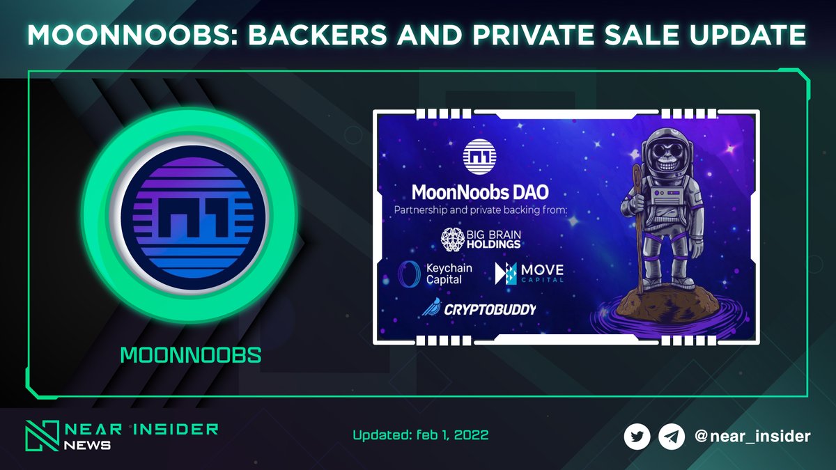 near_insider's tweet photo. 📢 @MoonNoobsDAO: Backers &amp; Private Sale Update

The #MoonNoobs team has received an overwhelming amount of private interest from investors across the #Web3 ecosystem and has finalized backing from 4 strategic funds 🤩

More details:
🟢 https://t.co/3YQhcBWP1X

#Nearinsider #NEAR https://t.co/iQOUd1ciDt
