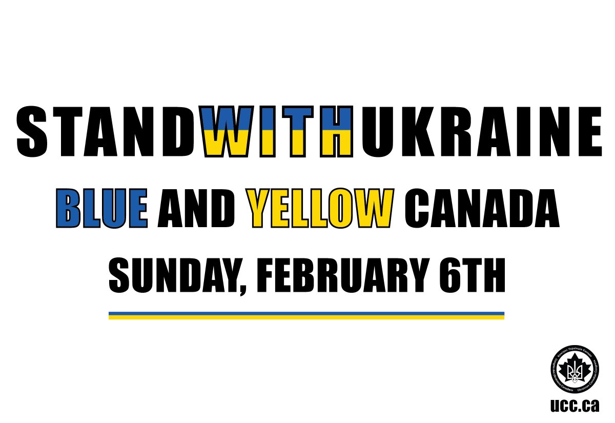 #StandWithUkraine rally in Ottawa

Sunday, February 6th at 2pm, in front of the Russian Federation embassy on Charlotte Street

Bring flags … wear blue and yellow … show your support

ucc.ca/stand-with-ukr…