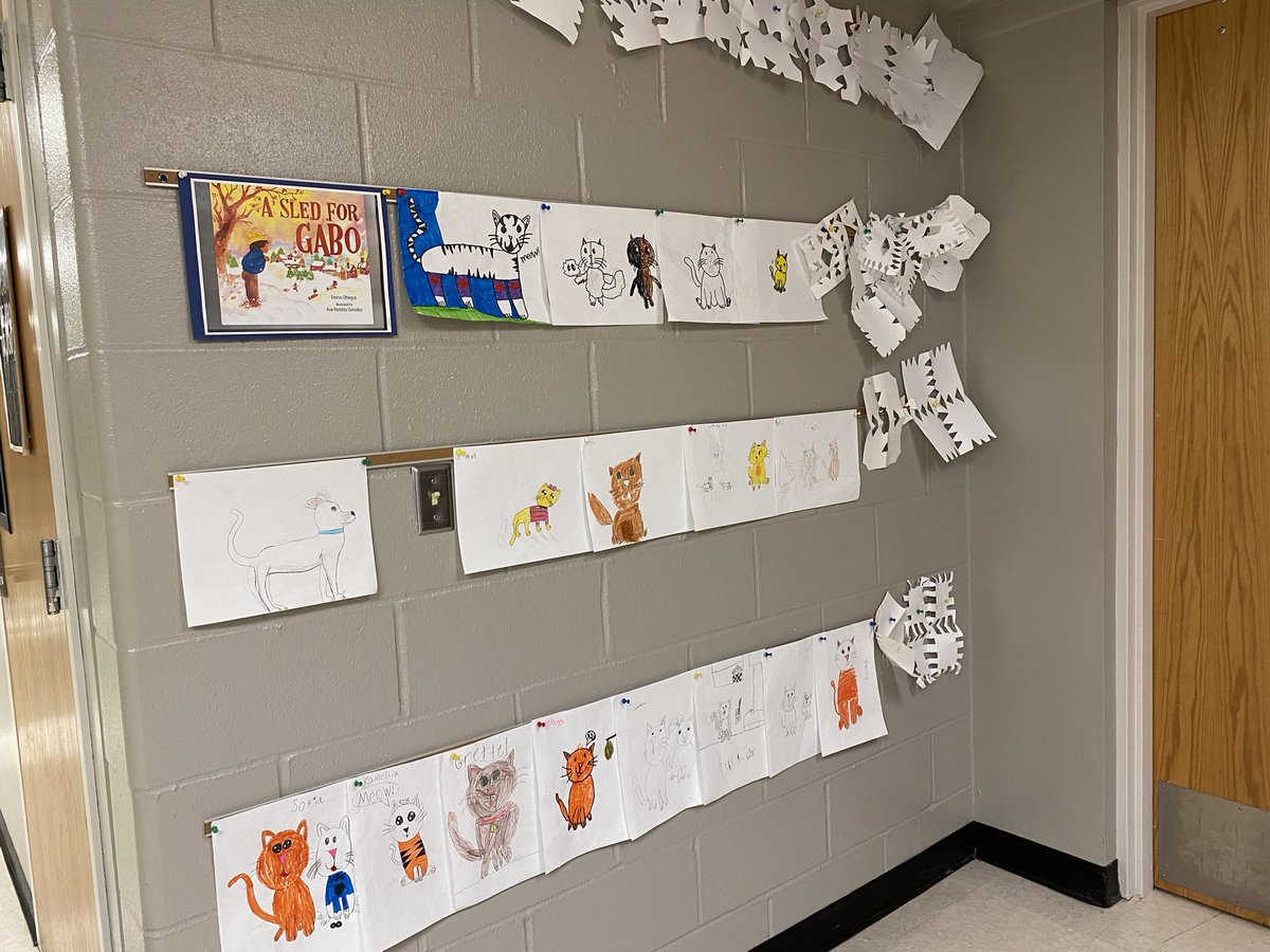 MAspleaf's tweet photo. Read Across @theSMSD, reading “A Sled for Gabo” by Emma Otheguy: made snowflakes, wrote about a snowy village and family traditions and stretched like Misidu the cat. Then drank our version of dulce de leche.@EastAntiochSMSD https://t.co/RsIBcOBthZ