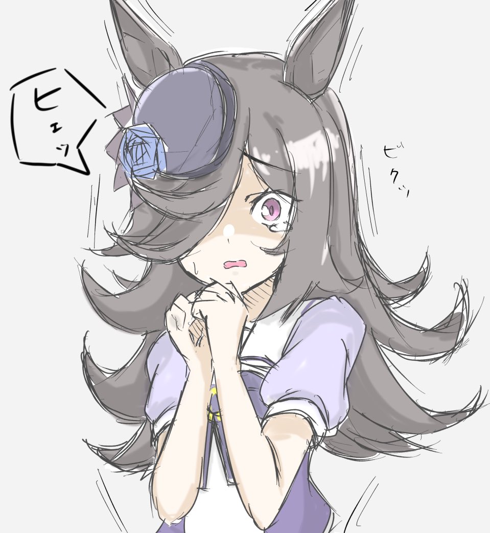 rice shower (umamusume) 1girl animal ears solo horse ears long hair hat tracen school uniform  illustration images