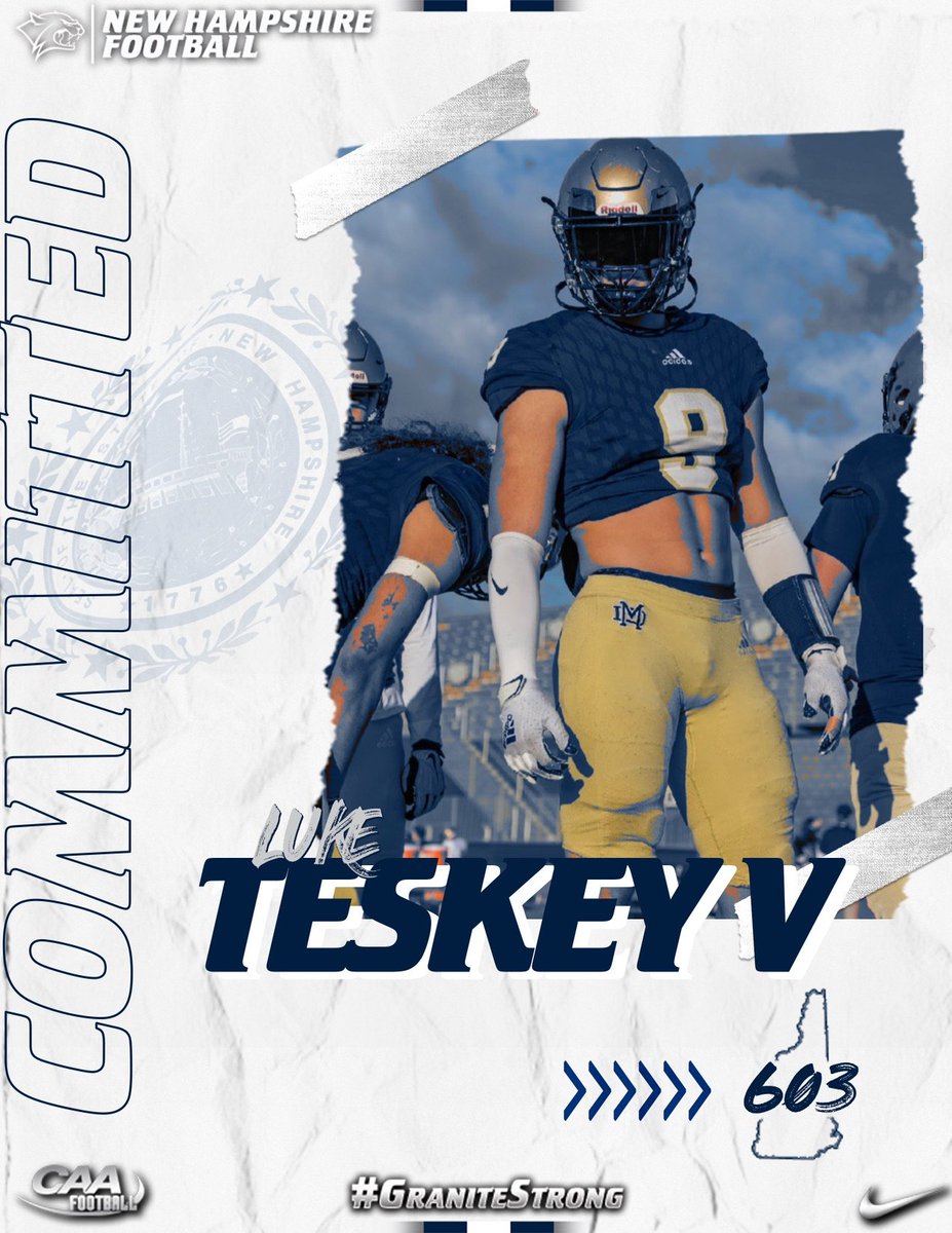 After a great visit this past weekend, I am proud to announce that I am committed to The University of New Hampshire. 
Thank you coach <a href="/rwsantos2/">Rick Santos</a> and the rest of the UNH staff for the amazing opportunity.
#GraniteStrong
<a href="/CoachVMAKASI/">Verlain Betofe</a> <a href="/coachjoynermd/">John Joyner</a> <a href="/_CoachG_/">Garrett McLaughlin</a>  <a href="/ELITE604/">Elite 604</a>