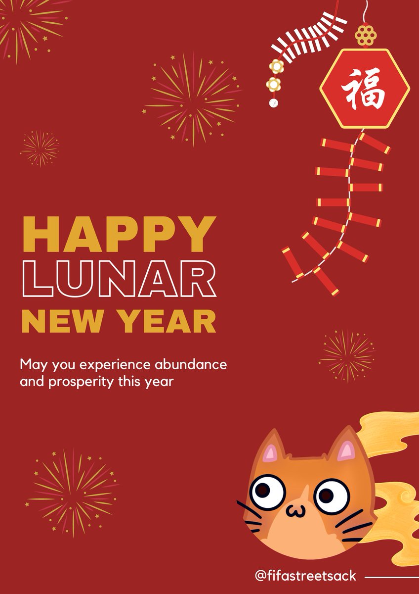 MadgeMafs's tweet photo. Gong Xi Fa Cai! 

Clyde and I would like to greet you a happy happy lunar new year! Enjoy spending it with your loved ones and try not to hoard all the tikoy (@/self) 🐯

I'll see y'all again this afternoon 🥰

#fifastreetsack https://t.co/rSFDNwnkh0
