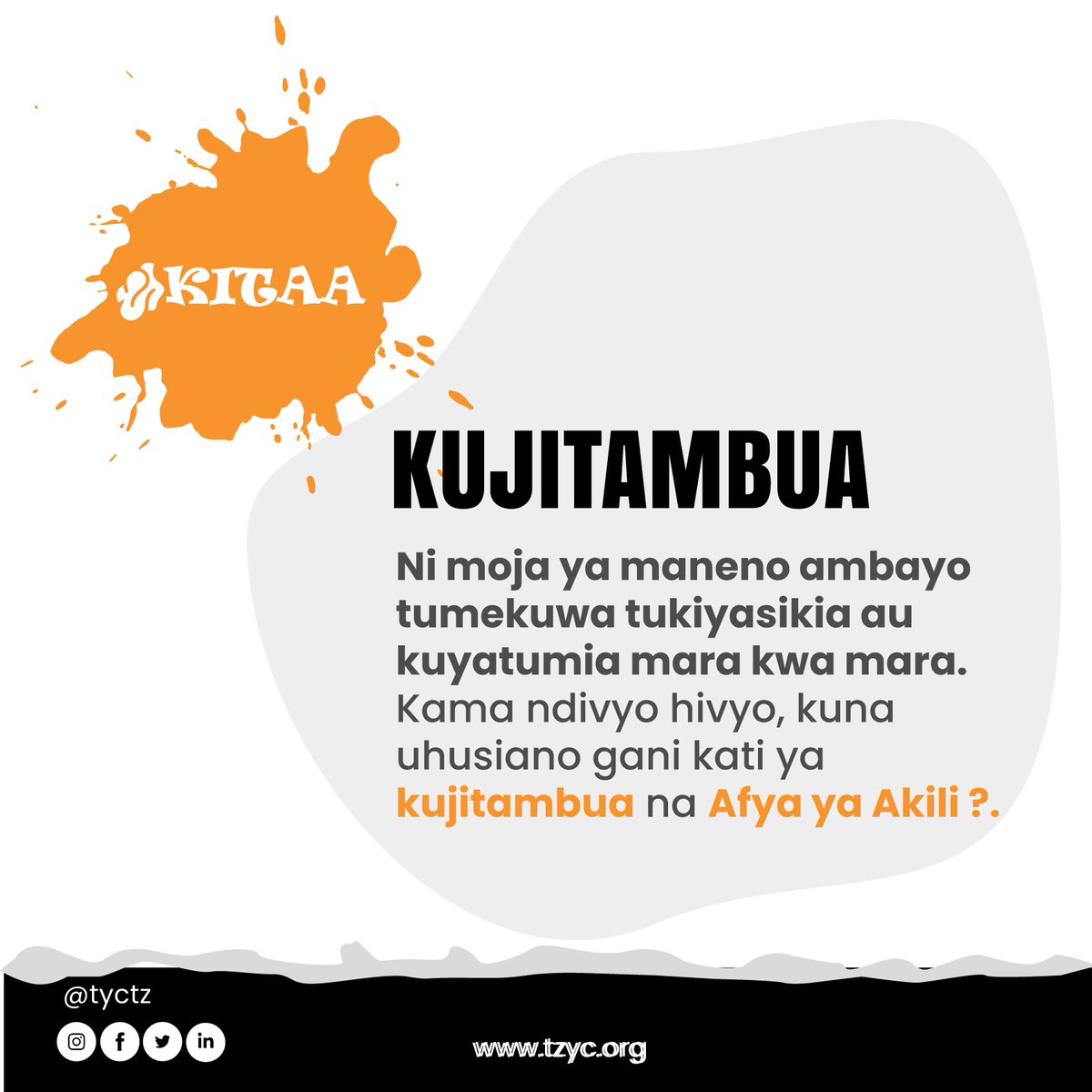 Kujitambua humsaidia mtu kufanya maamuzi yaliyo bora zaidi, na huchangia ustawi wa mtu kwa ujumla. Ni muhimu kukumbuka kuwa kujitambua ni uwezo wa mtu binafsi kufahamu ubora na udhaifu wa tabia yake mwenyewe. #kitaa #mentalhealth #tyc2022