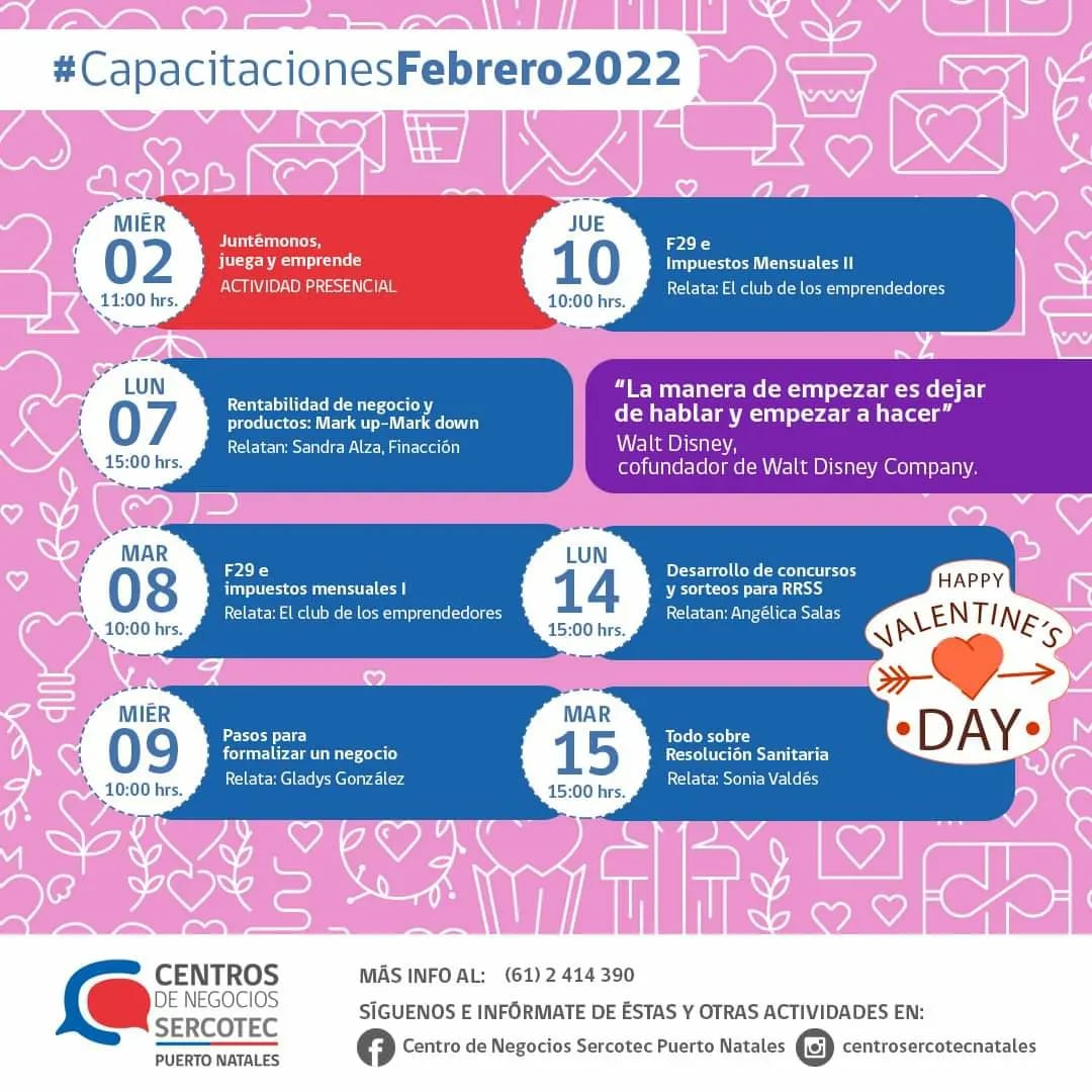 Sercotec_mag's tweet photo. ¡Comenzamos febrero 💕 con nuevas capacitaciones para ti! 

👉 Nuestra directora @mssdz, te invita a conocer los talleres y capacitaciones gratuitas que tienen nuestros Centros de Negocios 

#Capacitate #CentrodeNegociosSercotec https://t.co/vwKbo8bz2c