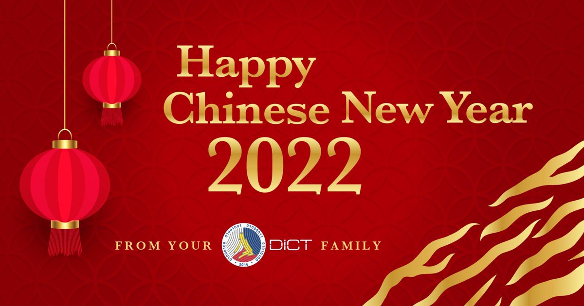 DICTgovph's tweet photo. Gong Xi Fa Cai!
The Department of Information and Communications Technology welcomes the new lunar year with bountiful plans for the year ahead. We at DICT wish everyone good health and fortune. Happy Chinese New Year 2022!
#DICT๐ต๐ญ
#ICTPh
#ConnectConnectConnect https://t.co/wjTv8HAY7z