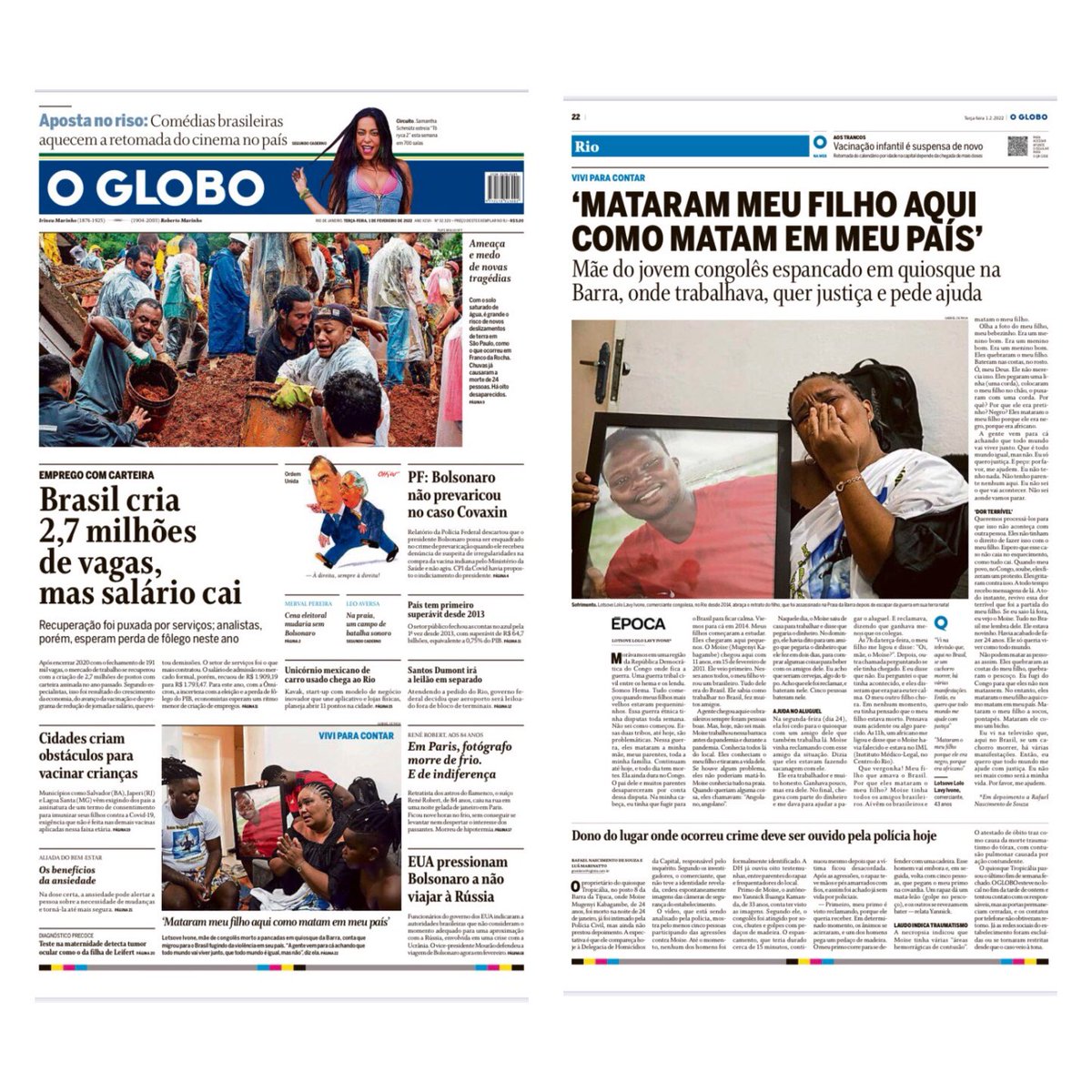 Mãe do Moïse: “A gente chegou aqui e os brasileiros sempre foram pessoas boas. Mas, hoje, não sei. Eu fugi do Congo para que eles não nos matassem. No entanto, eles mataram o meu filho aqui como matam em meu país. Mataram o meu filho a socos, pontapés. Mataram ele como um bicho”.