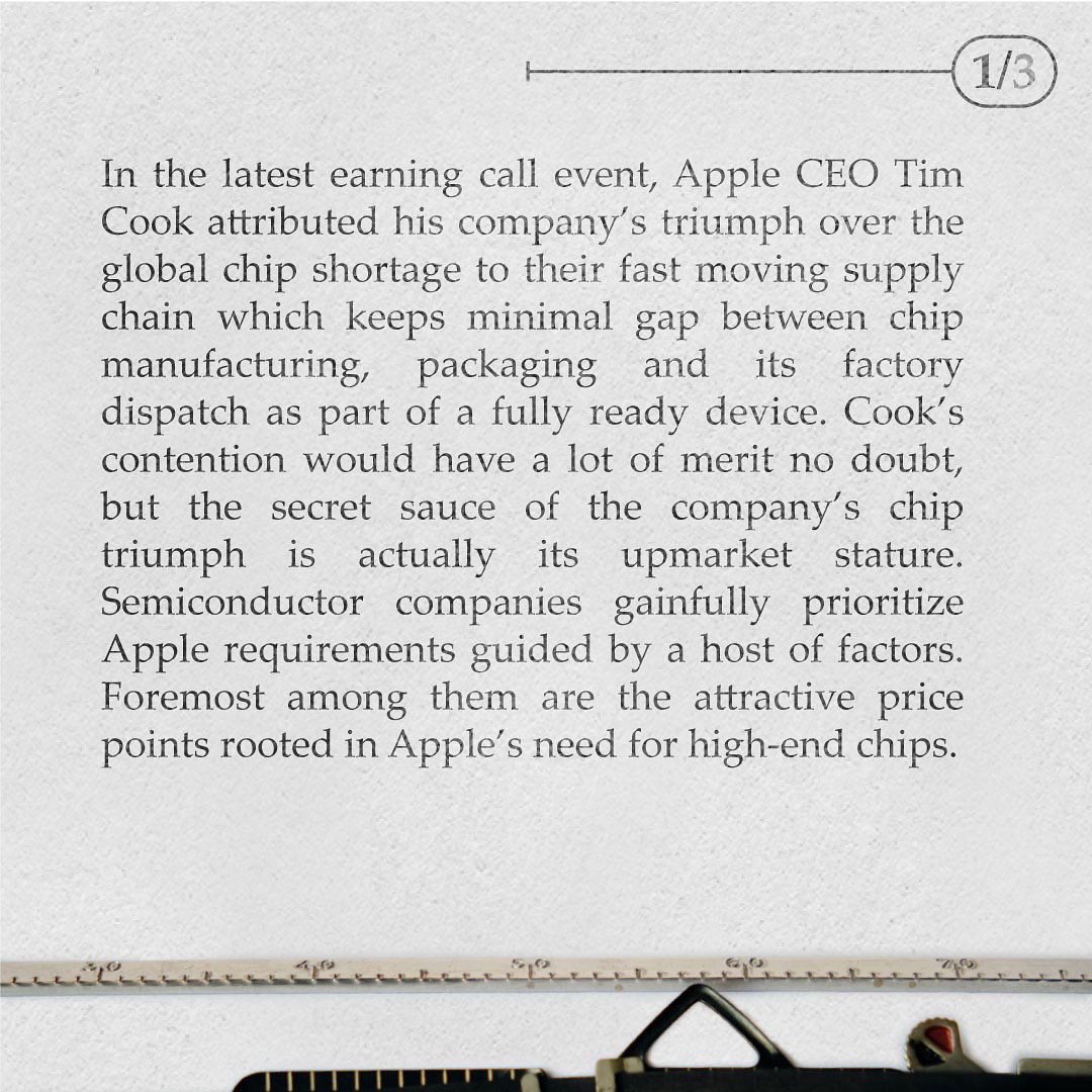 yessecurities's tweet photo. #Acumen
Apple’s chip triumph: One ‘Cook’ savours the broth
.
.
.
.
Disclaimer: https://t.co/HAWxCbDFvM
#marketing #Apple #TimCook #AppleChip #Iphone #IOS #Technology #Ipad #news #businessman #businesswoman #finance #currentrends #financialindependence https://t.co/Dm62LOfCo8