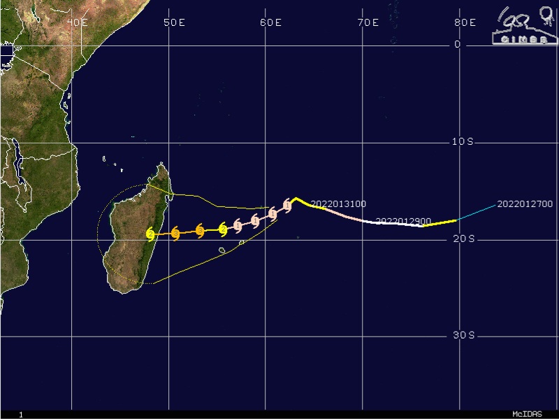 ZIM_CAST's tweet photo. #Batsirai update: #CycloneBatsirai is projected to make landfall over Madagascar between the 5th and 6th of February. Landfall is when the center (eye) of the cyclone reaches land. Rains associated with the cyclone may begin to affect Madagascar from Wednesday. 🌀 https://t.co/ZXKFlSJZch