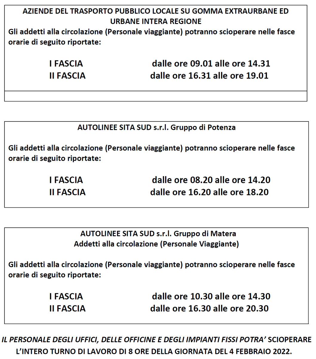 cotrabtpl's tweet photo. Le segreterie regionali di FILT/CGIL e FIT/CISL hanno indetto uno sciopero degli autoferrotranvieri di Basilicata di 8 ore per il giorno 4 gennaio 2022
https://t.co/5jBhN9O904 https://t.co/t7HKdLo6Hj
