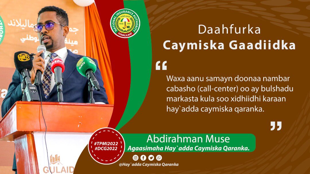 AbdirisaqOmer's tweet photo. The Director of the National Insurance  Mr. Abdirahman Muse, is currently on stage, explaining the purpose of the meeting. #TPM2022 
#DCG2022 https://t.co/VESr4cUOS7