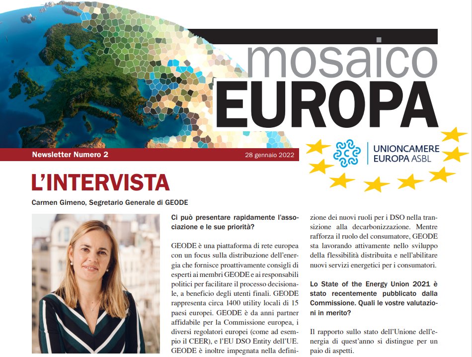 📢Last 28 January 2022, @unioncamere published on their newsletter “MosaicoEuropa“, an interview made with our Secretary General, @CarmenCgimeno.

The interview is available in🇬🇧here: geode-eu.org/3146-2/