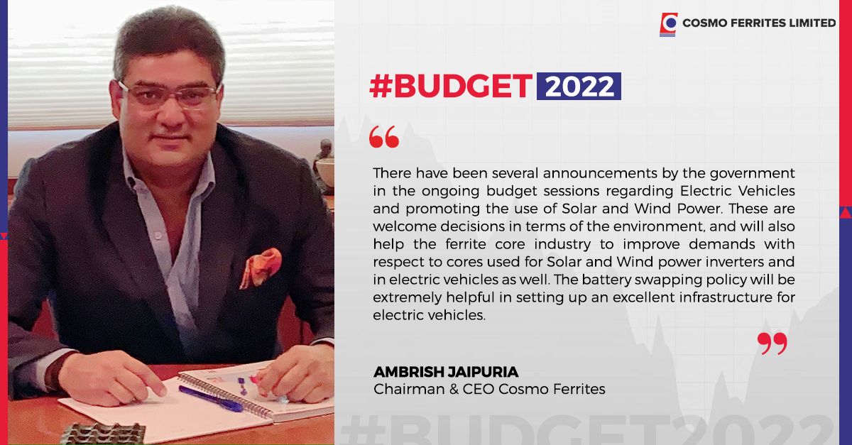 Cosmo_ferrites's tweet photo. #UnionBudget2022 is here with announcements regarding Electric Vehicles. This will help the #Ferritecore industry to improve demand for cores used for Solar & Wind power inverters and #electricvehicles.
#budget2022 #Economy #CosmoFerrites https://t.co/SNijLISXEE