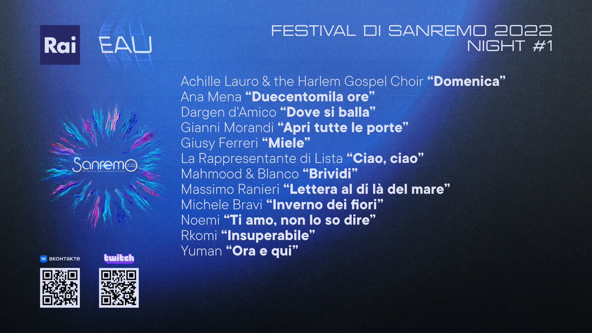 esc_upd's tweet photo. TODAY IS THE DAY!

72nd Festival di Sanremo kicks off this evening! First 12 artists will have an honor to step on the legendary stage of Teatro di Ariston. Follow the show with our stream at ~20:15 CET on https://t.co/yOcOuDifdw!

#Sanremo2022 https://t.co/EmT0wNJ57o